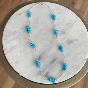 NEW Turquoise Rock and Liquid Sterling Silver Necklace 18"